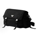 PRADA Re-Nylon brand classic enamel metal triangular logo crossbody single-shoulder bag, regular men\'s black style